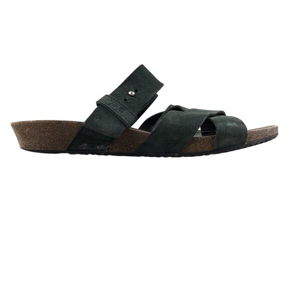 Teva Women's Size 10 Mahonia Black Leather Crisscross Slide Wedge Sandals - Picture 1 of 15